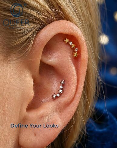 Star Helix Piercing Jewelry 18G Helix Earrings for Women 318L Stainless Steel Internally Thread Conch Helix Stud Flat Back Cartilage Earring for Women in Saudi Arabia