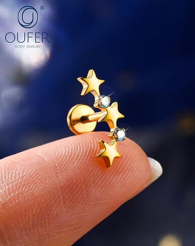 Star Helix Piercing Jewelry 18G Helix Earrings for Women 318L Stainless Steel Internally Thread Conch Helix Stud Flat Back Cartilage Earring for Women in Saudi Arabia