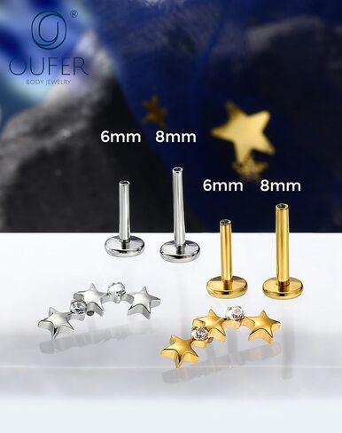 Star Helix Piercing Jewelry 18G Helix Earrings for Women 318L Stainless Steel Internally Thread Conch Helix Stud Flat Back Cartilage Earring for Women in Saudi Arabia