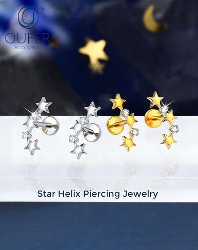 Star Helix Piercing Jewelry 18G Helix Earrings for Women 318L Stainless Steel Internally Thread Conch Helix Stud Flat Back Cartilage Earring for Women in Saudi Arabia