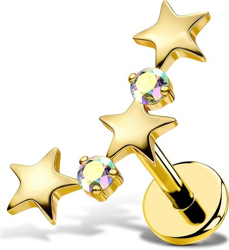 Star Helix Piercing Jewelry 18G Helix Earrings for Women 318L Stainless Steel Internally Thread Conch Helix Stud Flat Back Cartilage Earring for Women in Saudi Arabia