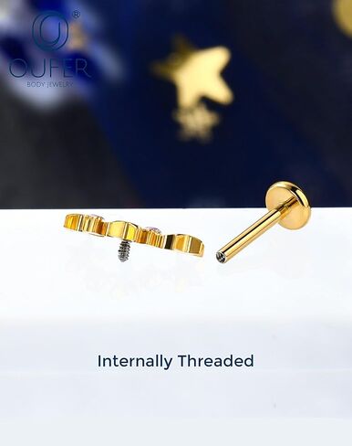 Star Helix Piercing Jewelry 18G Helix Earrings for Women 318L Stainless Steel Internally Thread Conch Helix Stud Flat Back Cartilage Earring for Women in Saudi Arabia