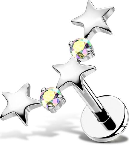 Star Helix Piercing Jewelry 18G Helix Earrings for Women 318L Stainless Steel Internally Thread Conch Helix Stud Flat Back Cartilage Earring for Women in Saudi Arabia