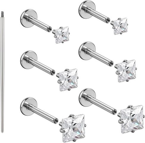 SPORCLO G23 أقراط من التيتانيوم أقراط غضروف مسطحة الظهر مضادة للحساسية للنساء من الفولاذ الجراحي الفضي خيط داخلي الزنمة محارة شحمة الأذن اللولب ثقب المجوهرات هدية 16 جرام 18 جرام 20 جرام in Kuwait