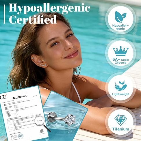 SPORCLO G23 أقراط من التيتانيوم أقراط غضروف مسطحة الظهر مضادة للحساسية للنساء من الفولاذ الجراحي الفضي خيط داخلي الزنمة محارة شحمة الأذن اللولب ثقب المجوهرات هدية 16 جرام 18 جرام 20 جرام in Kuwait