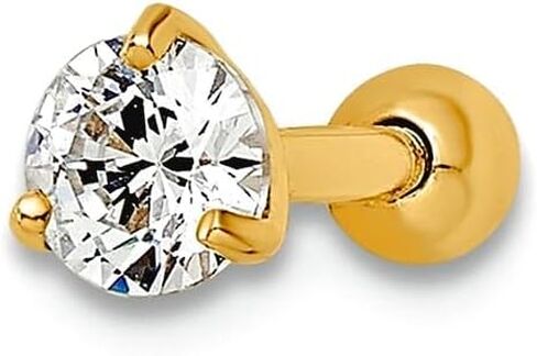 JewelryWeb 14k Gold Round Cubic Zirconia Labret Stud 13.09x4.24mm Wide Body Piercing Stud for Women in Saudi Arabia