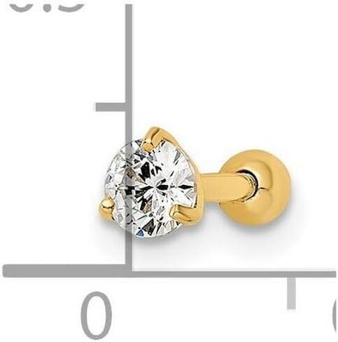 JewelryWeb 14k Gold Round Cubic Zirconia Labret Stud 13.09x4.24mm Wide Body Piercing Stud for Women in Saudi Arabia