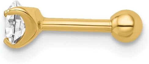 JewelryWeb 14k Gold Round Cubic Zirconia Labret Stud 13.09x4.24mm Wide Body Piercing Stud for Women in Saudi Arabia