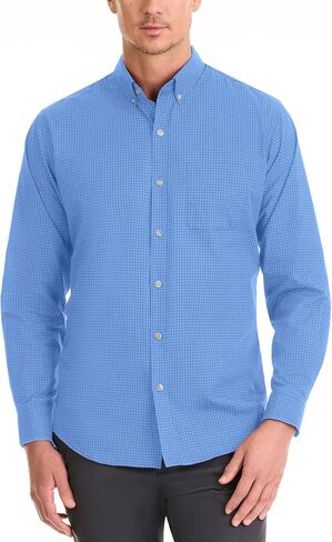 قميص Van Heusen الرجالي ذو المقاس الكلاسيكي Stain Shield Never Tuck قابل للتمدد بأزرار سفلية صلبة in Saudi Arabia