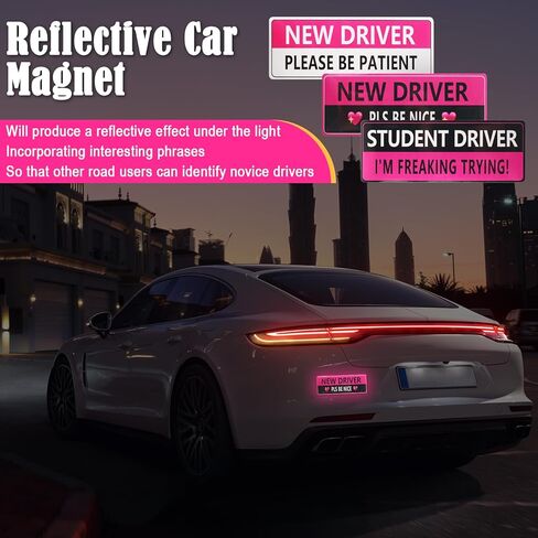 3PCS Student Driver Magnet for Car with Reflective Design,Funny Student Driver Sticker Magnet for Car to Alert Other Drivers,Reusable New Drivers Sticker Magnets for Cars (New Driver 2) in Saudi Arabia