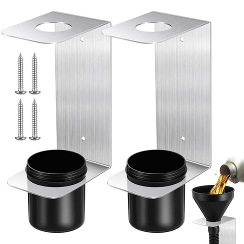 2 Sets Aluminum Oil Funnel Holder Storage Rack Include 2 Pcs Mounting Bracket with 4 Screws 2 Plastic Removable Cups for Trailer Fluid Oil Filter use Organizer House Automotive Garage Shop in Kuwait