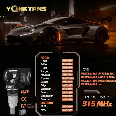 مستشعر ضغط الإطارات TPMS 315 ميجا هرتز FORD Pickup/SUV مبرمج مسبقًا، مناسب: ➤Pickup F-150(2015-2024)|F-250(2015-2023)|F-350(2015-2023)|Maverick(2021-2024)/➤SUV إكسبلورر (15-24)، OE:F2GZ1A189A (مجموعة من 4) in Kuwait