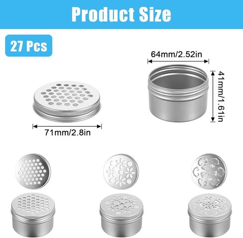 MAQUITA 27 Pcs 4 Ounce Aluminium Tins, 3 Styles Aluminium Tins with Hollow Lid, 2.8" x 1.6" Refillable Spice Containers for Aromatherapy Air Freshener Candles Travel Storage in Saudi Arabia