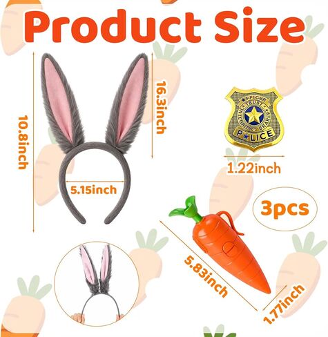 آذان الأرنب، زي أرنب عيد الفصح للبالغين، مجموعة أزياء الهالوين مكونة من 3 قطع مع عصابة رأس آذان أرنب، وشارة، وقلم جزر، زي أرنب لفستان الهالوين، ومستلزمات الحفلات التنكرية، واحتفالات العطلات in Kuwait
