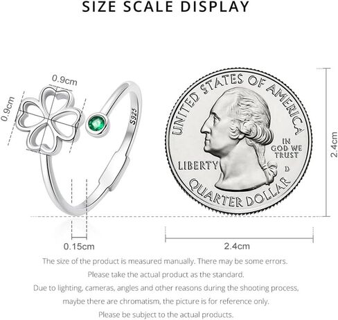 Luck Four Leaf Clover Stacking Statement Ring 925 Sterling Silver Adjustable Ring for Women Green Emerald Crystal Cute Heart Love Irish Shamrock Flower Open Wrap Finger Rings Birthday St Patricks Day in Saudi Arabia