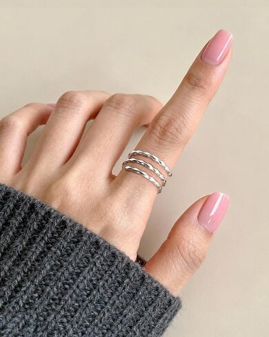 Silver Adjustable Spiral Stackable Rings, Wire Wrap Coil Ring, Twisted Flexible Thumb Open Rings for Women in Saudi Arabia