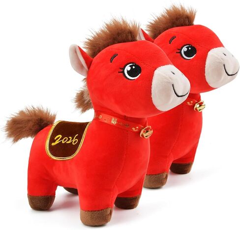 2026 Year of The Horse Plush Toy Set of Zodiac Horse Plushies, 9.8in Chinese New Year Decorations, Lucky Mascot Dolls for Home Office Tabletop Spring Festival Gifts – 2PCS (Good Luck) in Saudi Arabia