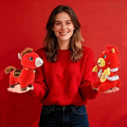 2026 Year of The Horse Plush Toy Set of Zodiac Horse Plushies, 9.8in Chinese New Year Decorations, Lucky Mascot Dolls for Home Office Tabletop Spring Festival Gifts – 2PCS (Good Luck) in Saudi Arabia