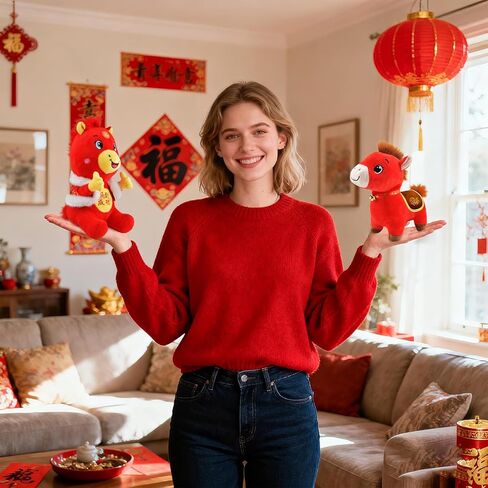 2026 Year of The Horse Plush Toy Set of Zodiac Horse Plushies, 9.8in Chinese New Year Decorations, Lucky Mascot Dolls for Home Office Tabletop Spring Festival Gifts – 2PCS (Good Luck) in Saudi Arabia