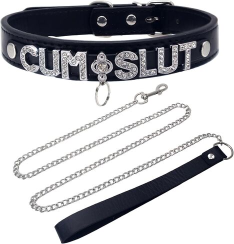 مجموعة طوق ومقود من الجلد للنساء والرجال، قلادة بحروف سوداء قوطية، سلسلة مقود طويلة لمهرجان الهذيان in Kuwait