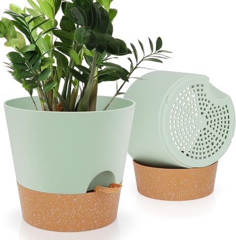 Indoor Self Watering Planters with Drainage Holes and Saucers, 8, 7, 6.5, 6, 5.5, 5 Inches, White, 6 Pots in Kuwait