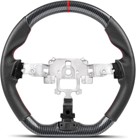 Hydro-Dip Carbon Fiber Steering Wheel for Mazda MX-5 Miata ND 2015-2026, Fits US Spec Club Grand Touring RF, Red Stitching & Stripe, Perforated Leather Flat Bottom Sport Grip in Kuwait