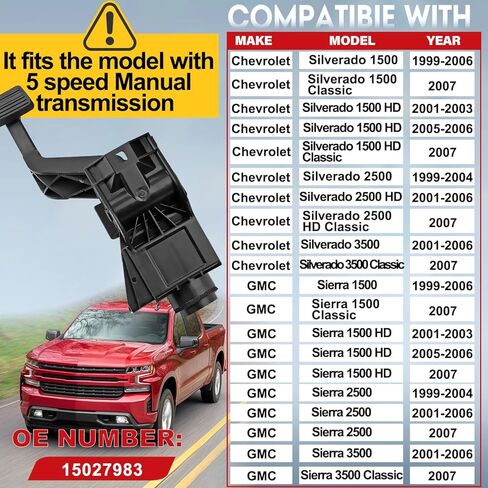 Clutch Pedal with Bracket Assembly Fit for Chevrolet Silverado/Sierra 1500 HD / 1500 Classic / 2500 HD Classic / 3500 Classic 1999-2007, OE,15027983 in Saudi Arabia