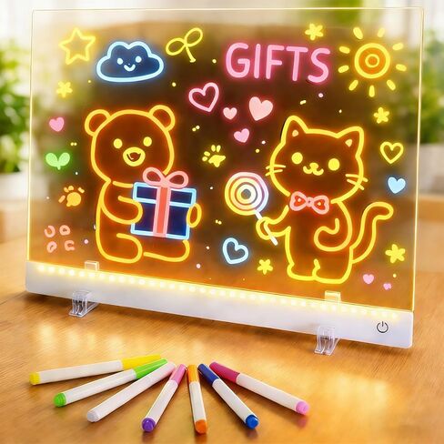Doodle Glow Board 13.7" x 10" – LED Drawing Board for Kids with 7 Colors & 5 Light Modes,Portable Rechargeable led Note Board, 7 Markers, Fun Light-Up Note Board for Room Décor Christmas Gifts in Saudi Arabia