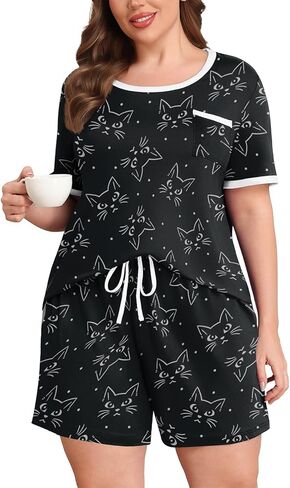 Lastshe Plus Size Pajamas Set for Women 2 Piece Soft Short Sleeve Shorts with Pockets Pjs Lounge Set Loungewear in Saudi Arabia
