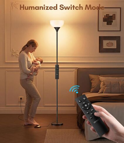 luckystyle Torchiere Floor Lamp,1200LM Dimmable Standing Lamps with Remote and Foot Switch,Custom Color Temperature Super Bright Tall Lamp for Living Room Bedroom Office,Floor Light with 12W LED Bulb in Kuwait