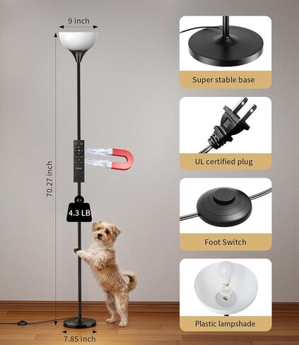 luckystyle Torchiere Floor Lamp,1200LM Dimmable Standing Lamps with Remote and Foot Switch,Custom Color Temperature Super Bright Tall Lamp for Living Room Bedroom Office,Floor Light with 12W LED Bulb in Kuwait