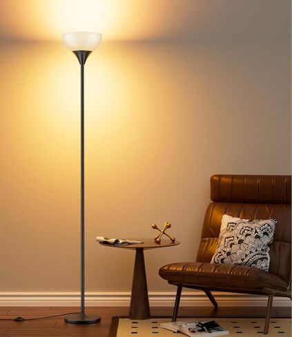 luckystyle Torchiere Floor Lamp,1200LM Dimmable Standing Lamps with Remote and Foot Switch,Custom Color Temperature Super Bright Tall Lamp for Living Room Bedroom Office,Floor Light with 12W LED Bulb in Kuwait