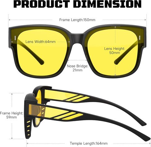 Night Vision Driving Glasses for Men Women - Oversized Square Polarized Fit Over Glasses with HD Anti Glare in Saudi Arabia