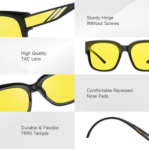 Night Vision Driving Glasses for Men Women - Oversized Square Polarized Fit Over Glasses with HD Anti Glare in Saudi Arabia