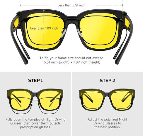 Night Vision Driving Glasses for Men Women - Oversized Square Polarized Fit Over Glasses with HD Anti Glare in Saudi Arabia