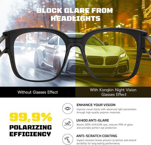 Night Vision Driving Glasses for Men Women - Oversized Square Polarized Fit Over Glasses with HD Anti Glare in Saudi Arabia