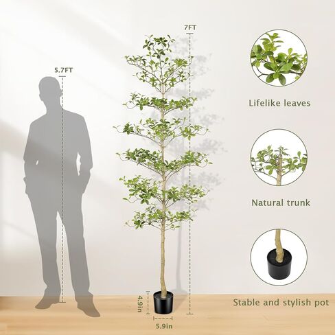 شجرة زيتون سوداء بطول 7 أقدام - شجرة زيتون سوداء صناعية مع جذع طبيعي وأوراق واقعية - أشجار سيدة مظللة صناعية واقعية لديكور المنزل والمكتب الحديث in Kuwait