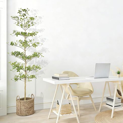 شجرة زيتون سوداء بطول 7 أقدام - شجرة زيتون سوداء صناعية مع جذع طبيعي وأوراق واقعية - أشجار سيدة مظللة صناعية واقعية لديكور المنزل والمكتب الحديث in Kuwait