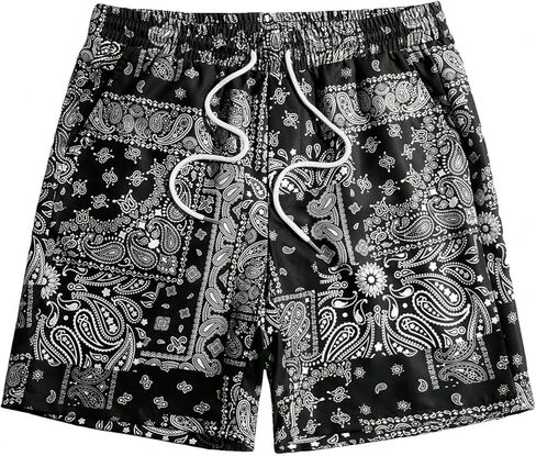 Men's Paisley Print Drawstring Waist Summer Casual Shorts with Pockets in Saudi Arabia