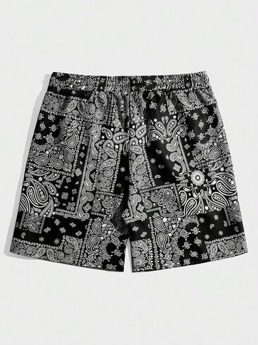 Men's Paisley Print Drawstring Waist Summer Casual Shorts with Pockets in Saudi Arabia