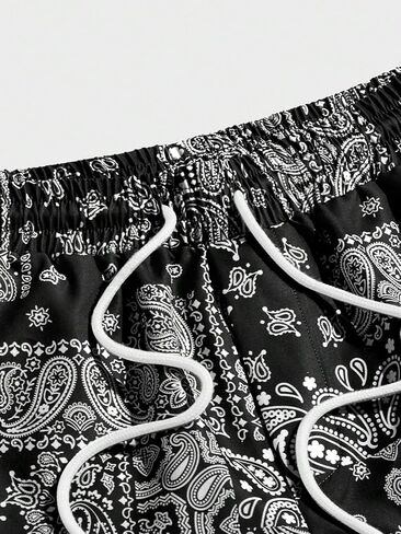 Men's Paisley Print Drawstring Waist Summer Casual Shorts with Pockets in Saudi Arabia