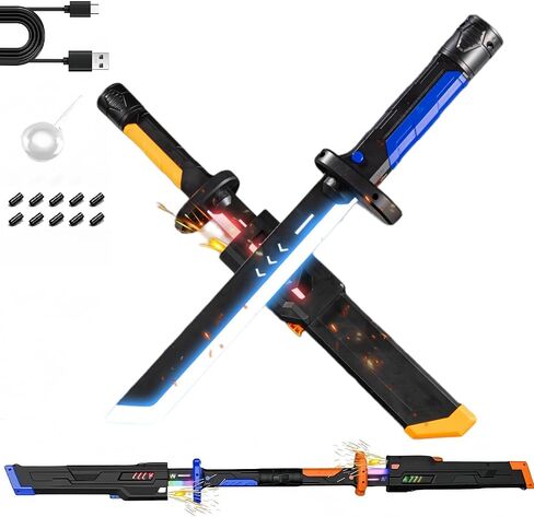 Lightsaber 7 Color Flowing Spark Sword, with Sound Effects, Led Sword with Smoke, for 8+ Years Old Toy Light Saber for Kids(Twin Swords) in Saudi Arabia