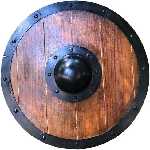 24-Inch Viking-Inspired Round Wooden Shield – Rustic Decorative Shield with Iron Rim and Center Boss in Saudi Arabia