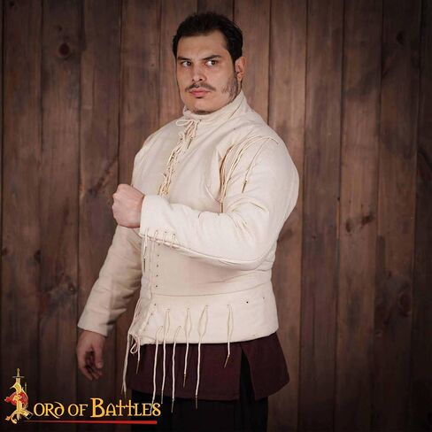XV Century Arming Doublet Full Sleeves with Brass Aiglets Black Strings Medieval Armor Canvas Cotton LARP Costume in Saudi Arabia