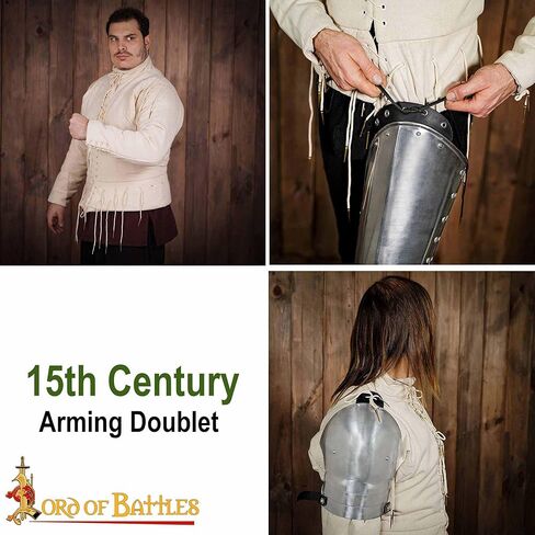 XV Century Arming Doublet Full Sleeves with Brass Aiglets Black Strings Medieval Armor Canvas Cotton LARP Costume in Saudi Arabia