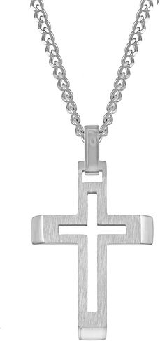 Metro Jewelry Stainless Steel Carved Cross Pendant for Men on 24 Inches Long Curb Chain in Saudi Arabia