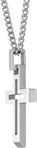Metro Jewelry Stainless Steel Carved Cross Pendant for Men on 24 Inches Long Curb Chain in Saudi Arabia