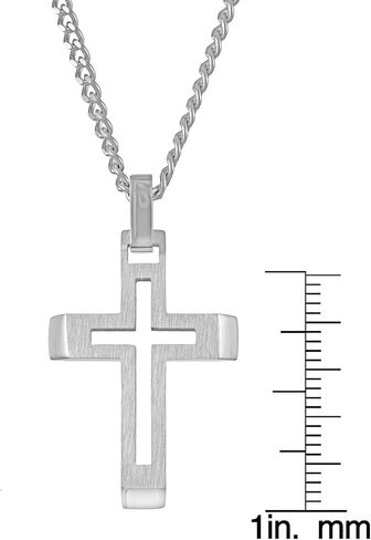 Metro Jewelry Stainless Steel Carved Cross Pendant for Men on 24 Inches Long Curb Chain in Saudi Arabia