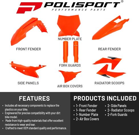 Polisport Motocross (MX) طقم بلاستيكي طبق الأصل للدراجة الترابية KTM SX/SX-F & XC/XC-F (2023–2024) - جودة OEM، متينة ومرنة ومثالية - برتقالي in Saudi Arabia