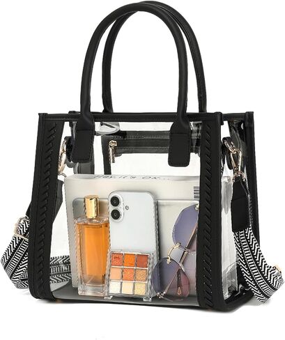 FAIME Clear Tote Bag معتمد من الاستاد، محفظة شفافة عبر الجسم حقيبة يد منسوجة شفافة للحفلات الموسيقية والشاطئ والاستاد | مقاوم للماء، ومعتمد من الاستاد in Kuwait